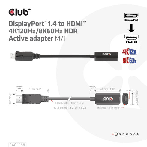 Club3D - CAC-1088 - HDMI TO DISPLAYPORT ADAPTER - Digital3d.com.au