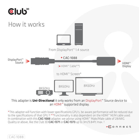 Club3D - CAC-1088 - HDMI TO DISPLAYPORT ADAPTER - Digital3d.com.au