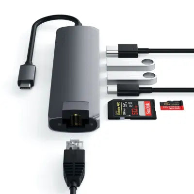 Satechi USB-C Slim Multiport With Ethernet Adapter (V3) (Space Grey) - Digital3d.com.au