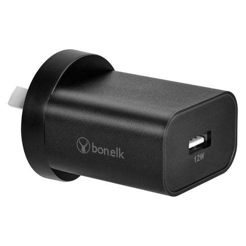 Bonelk USB-A Wall Charger, 12W - Black - Digital3d.com.au