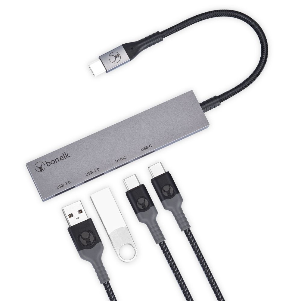 Bonelk Long-Life Slim 4 Port USB-A 3.0 Hub (Space Grey) main image 0