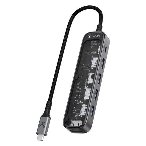 Bonelk Vision Long-Life USB-C to 6in1 Multiport Hub (Clear) Image 1