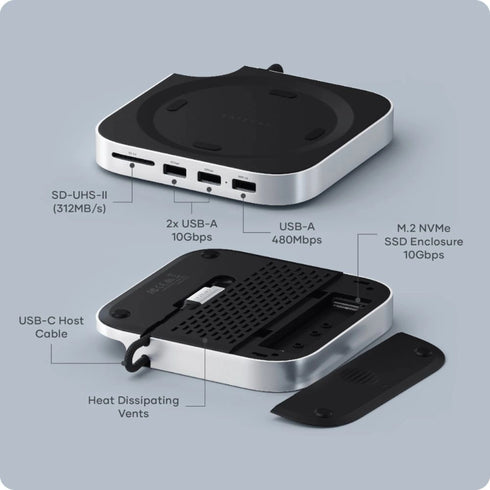 Satechi Mac Mini M4 Stand & Hub with SSD Enclosure (Silver) - Digital3d.com.au