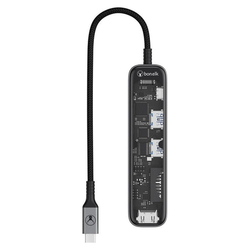 Bonelk Vision Long-Life USB-C to 6-in-1 w/Card Reader Multiport Hub (SG/Clear) Image 4