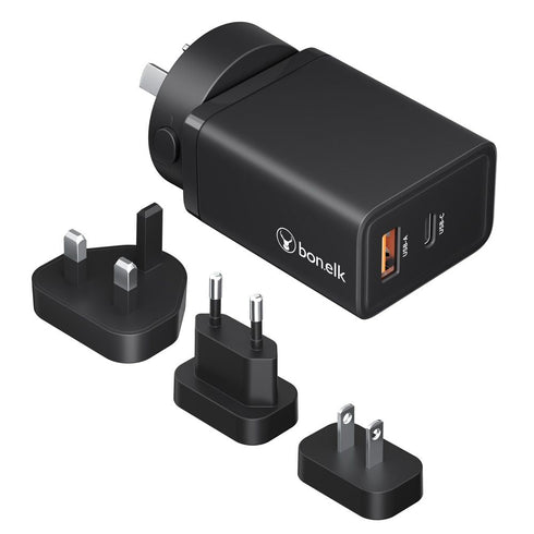 Bonelk 65W PD GaN USB-A/C Travel Wall Charger (Black) Image 1