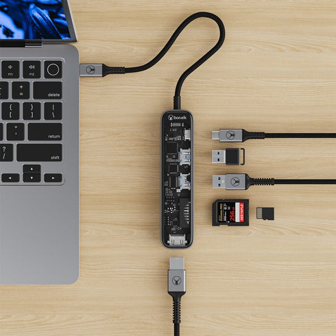 Bonelk Vision Long-Life USB-C to 6-in-1 w/Card Reader Multiport Hub (SG/Clear) Image 8