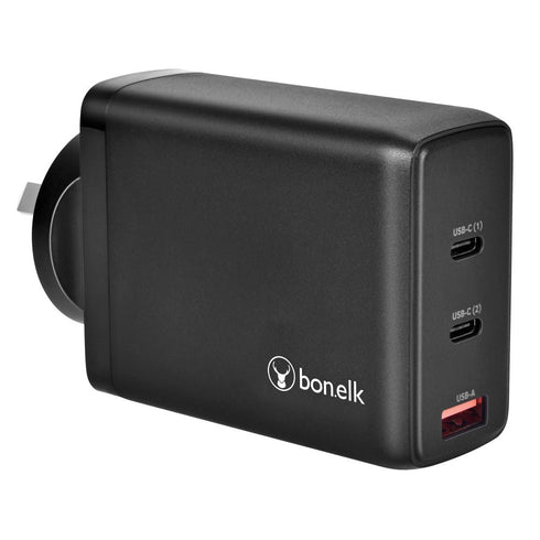 Bonelk 100W PD GaN Wall Charger, 2 x USB-C / 1 x USB-A - Black - Digital3d.com.au