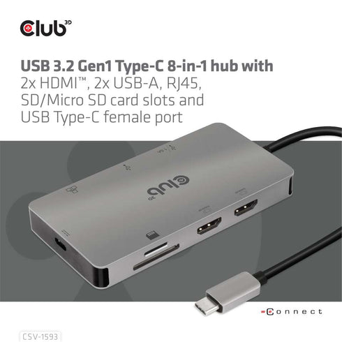 Club 3D CSV-1593 USB-C 8 in 1 Multiport Hub - Digital3d.com.au