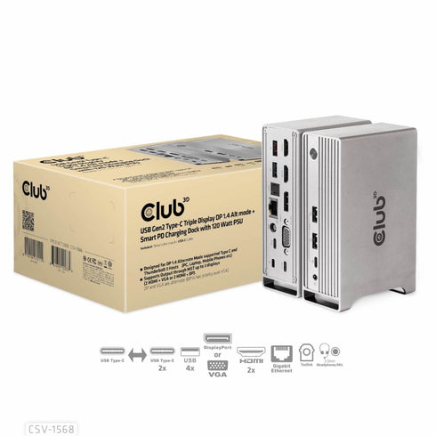 Club 3D CSV-1568 USB-C Triple Display DP™ Alt mode + Smart PD Displaylink Docking Station with 120 Watt PSU - Digital3d.com.au