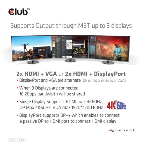 Club 3D CSV-1568 USB-C Triple Display DP™ Alt mode + Smart PD Displaylink Docking Station with 120 Watt PSU - Digital3d.com.au