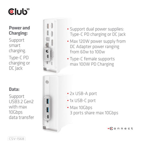 Club 3D CSV-1568 USB-C Triple Display DP™ Alt mode + Smart PD Displaylink Docking Station with 120 Watt PSU - Digital3d.com.au