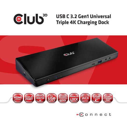 Club 3D CSV-1562 is an USB-C Universal Triple Display 4K60Hz Docking Station - Digital3d.com.au