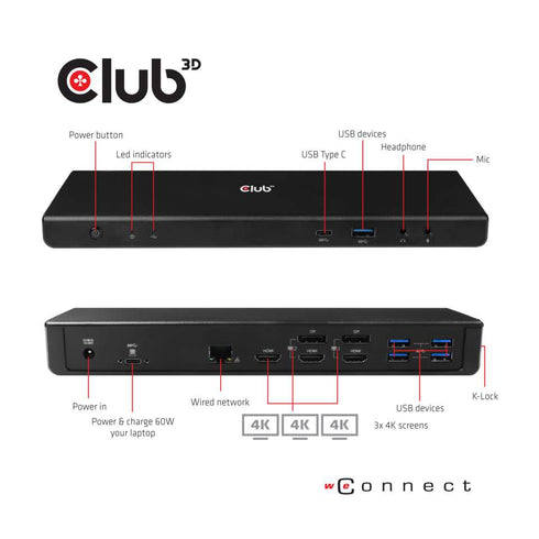 Club 3D CSV-1562 is an USB-C Universal Triple Display 4K60Hz Docking Station - Digital3d.com.au