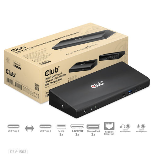 Club 3D CSV-1562 is an USB-C Universal Triple Display 4K60Hz Docking Station - Digital3d.com.au